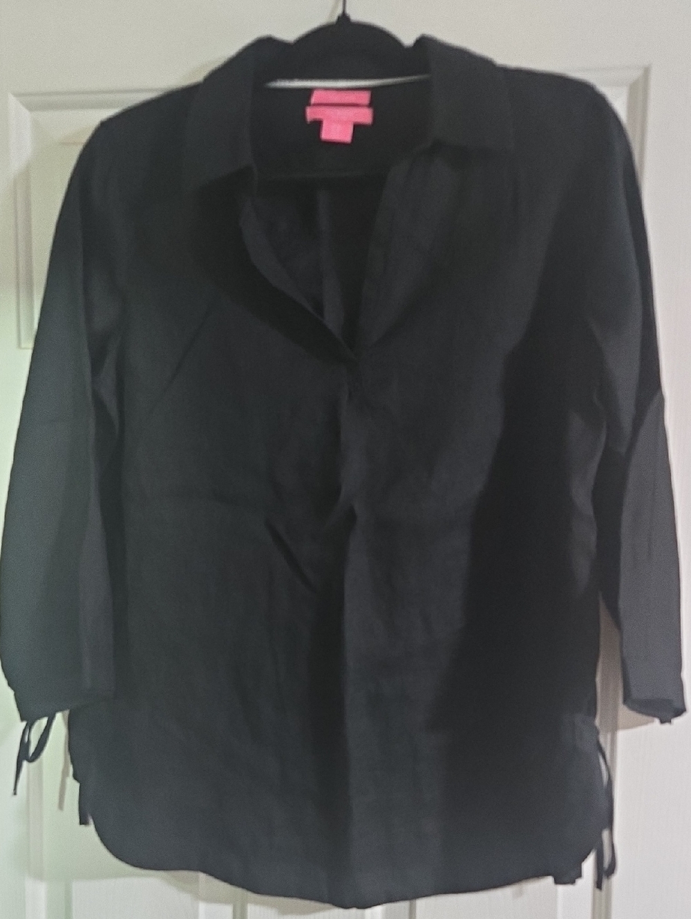 Isaac Mizrahi Black Linen Top with Ties